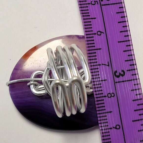 Purple Agate Ring Adjustable Band Handmade Semi Precious Ring - Picture 6 of 12